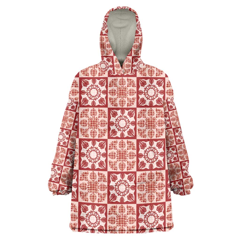 Ulaula Palaka Quilt Hawaii Wearable Blanket Hoodie Hawaiian Tropical Monstera Sea Turtle LT14 One Size Red - Polynesian Pride