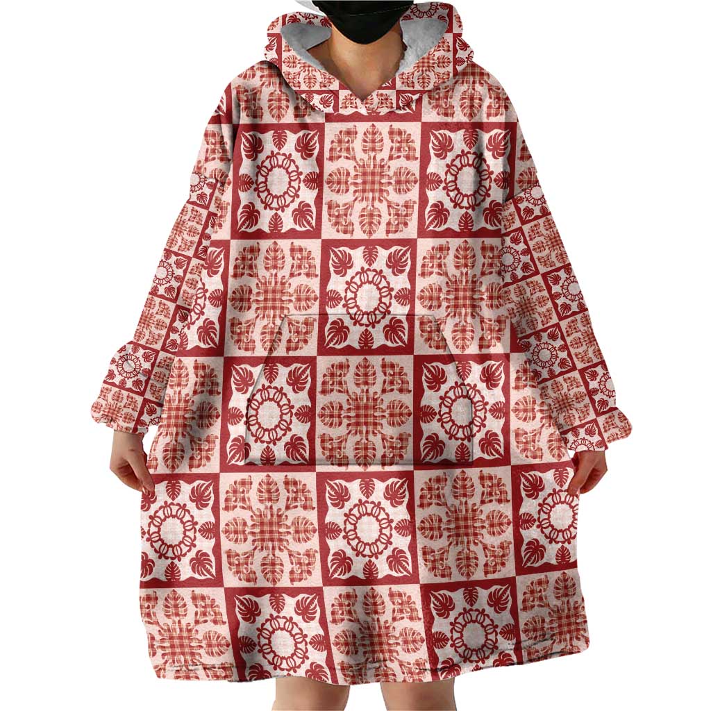 Ulaula Palaka Quilt Hawaii Wearable Blanket Hoodie Hawaiian Tropical Monstera Sea Turtle LT14 - Polynesian Pride