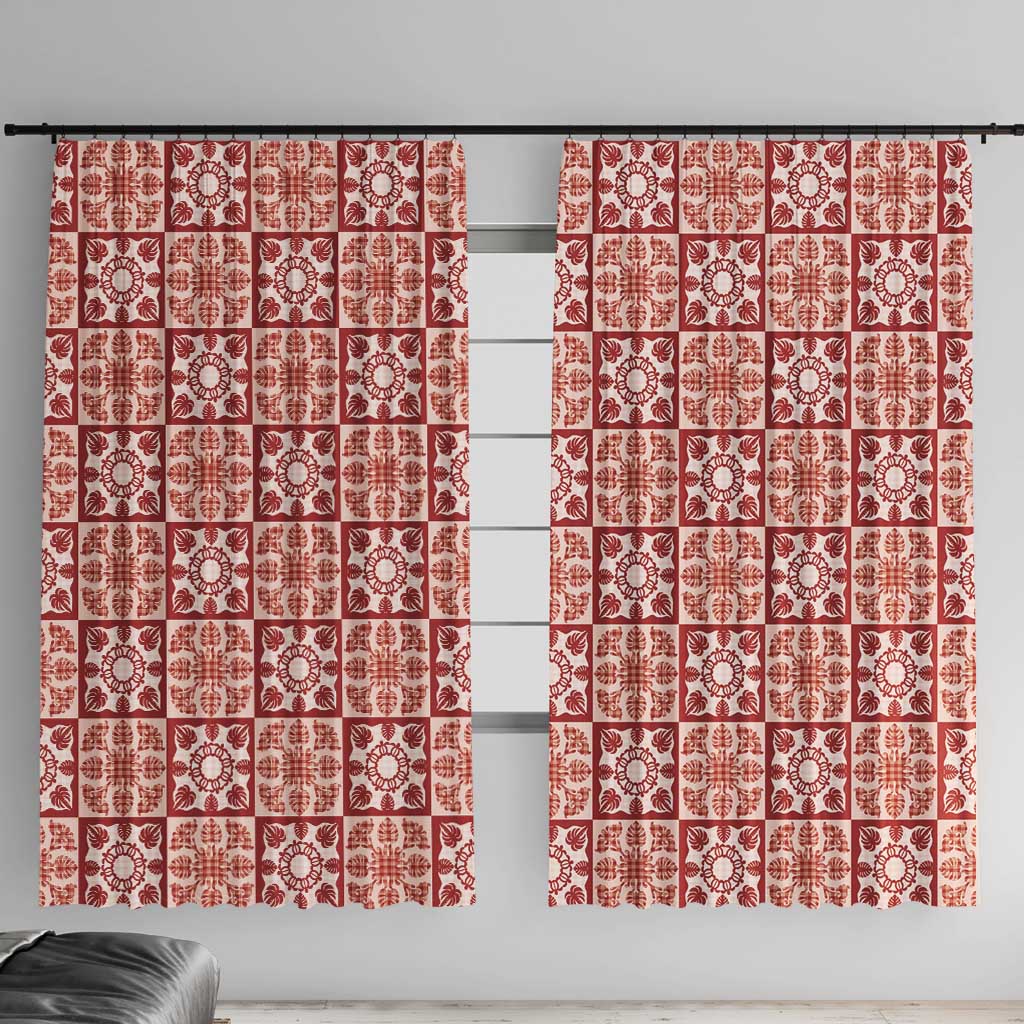 Ulaula Palaka Quilt Hawaii Window Curtain Hawaiian Tropical Monstera Sea Turtle LT14 With Hooks Red - Polynesian Pride