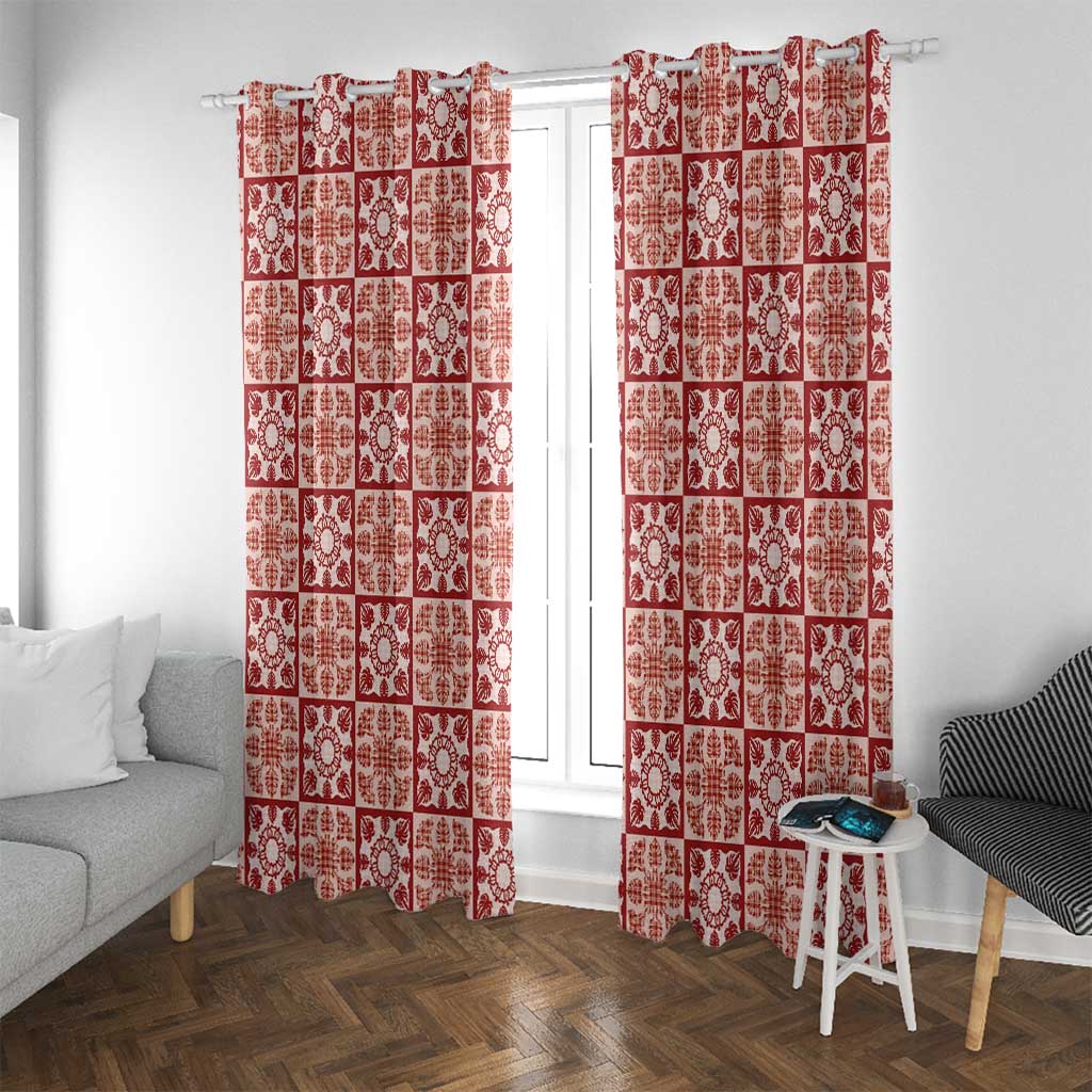 Ulaula Palaka Quilt Hawaii Window Curtain Hawaiian Tropical Monstera Sea Turtle LT14 With Grommets Red - Polynesian Pride