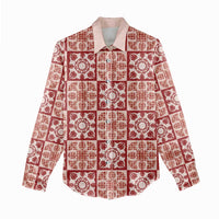 Ulaula Palaka Quilt Hawaii Women Casual Shirt Hawaiian Tropical Monstera Sea Turtle