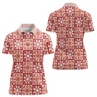 Ulaula Palaka Quilt Hawaii Women Polo Shirt Hawaiian Tropical Monstera Sea Turtle