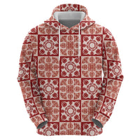 Ulaula Palaka Quilt Hawaii Zip Hoodie Hawaiian Tropical Monstera Sea Turtle