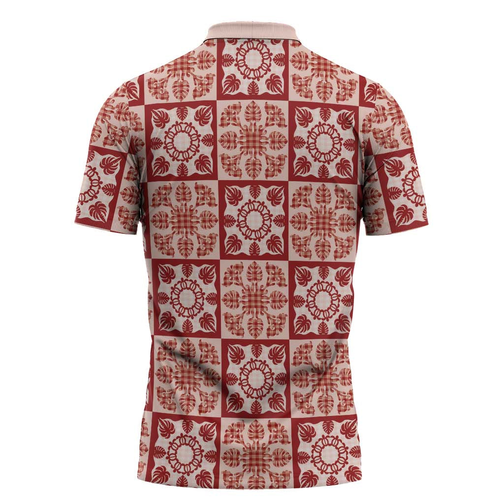 Ulaula Palaka Quilt Hawaii Zipper Polo Shirt Hawaiian Tropical Monstera Sea Turtle