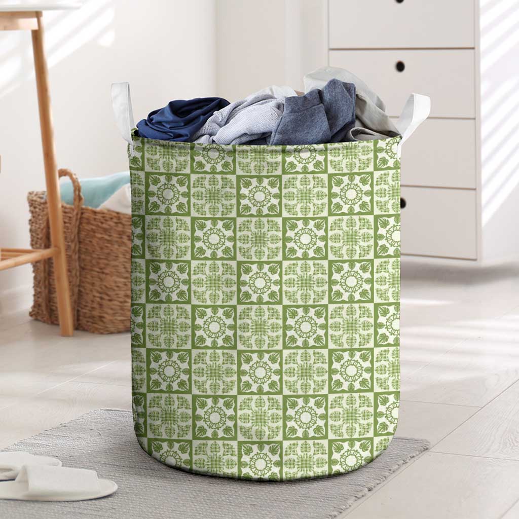 Omaomao Palaka Quilt Hawaii Laundry Basket Hawaiian Tropical Monstera Sea Turtle