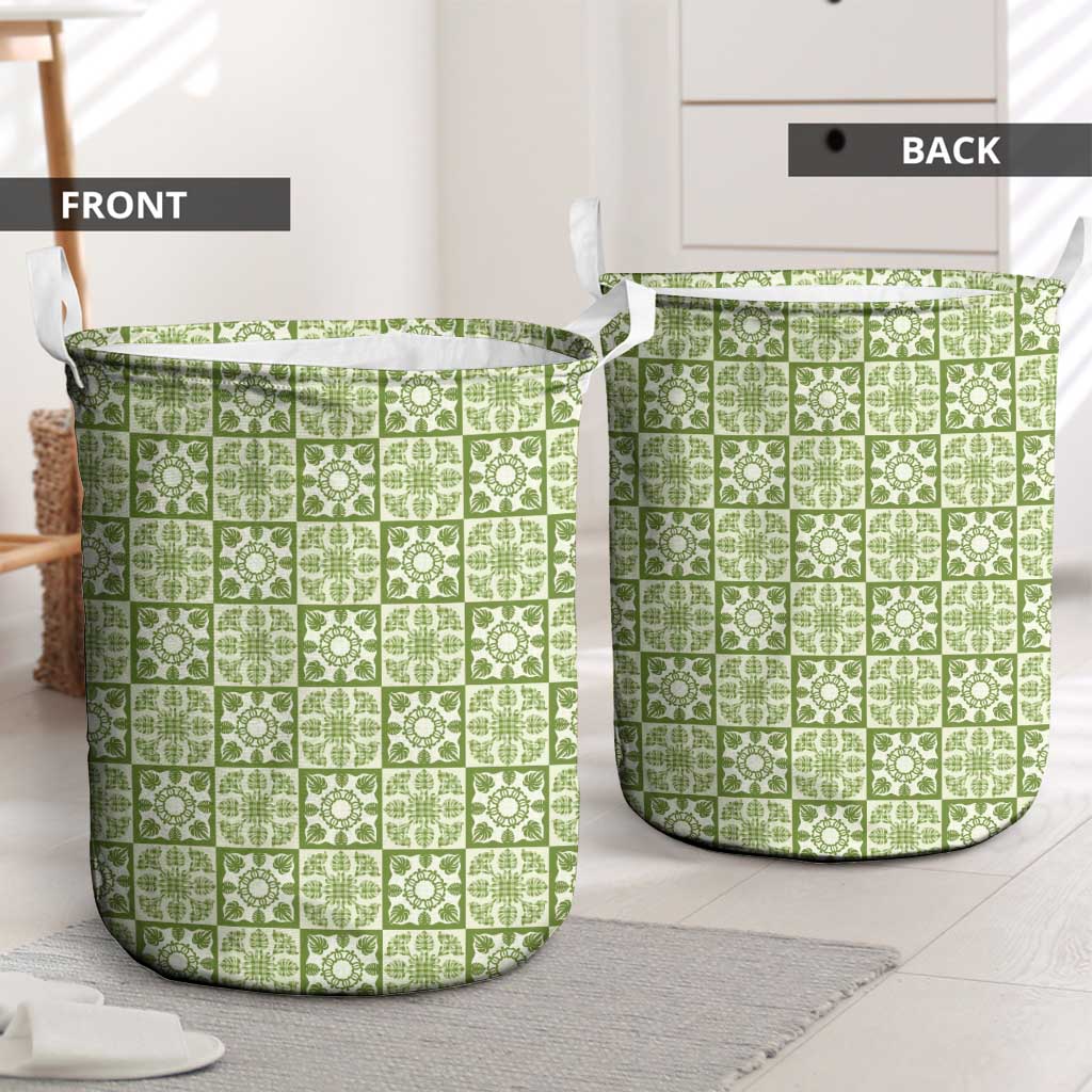 Omaomao Palaka Quilt Hawaii Laundry Basket Hawaiian Tropical Monstera Sea Turtle