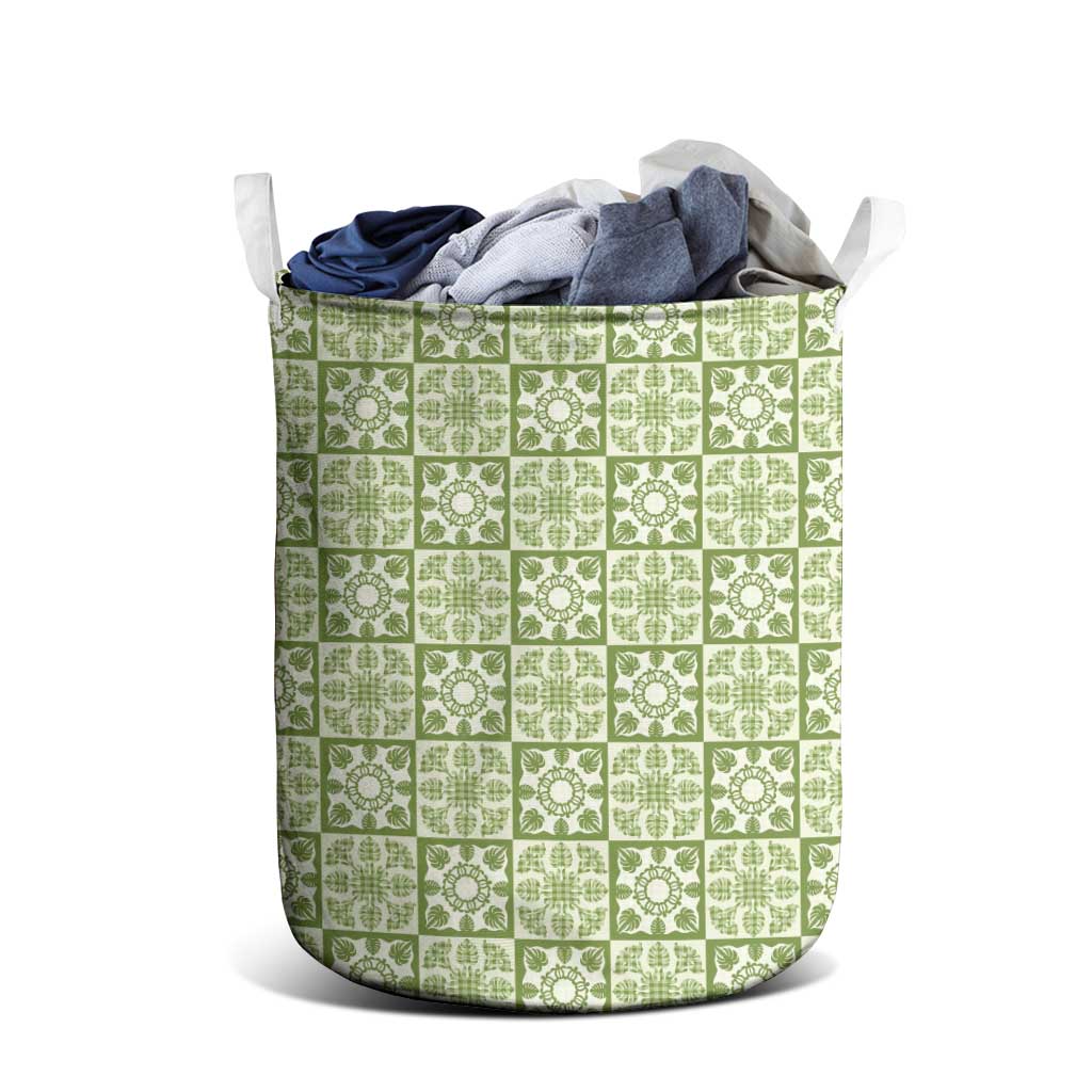 Omaomao Palaka Quilt Hawaii Laundry Basket Hawaiian Tropical Monstera Sea Turtle