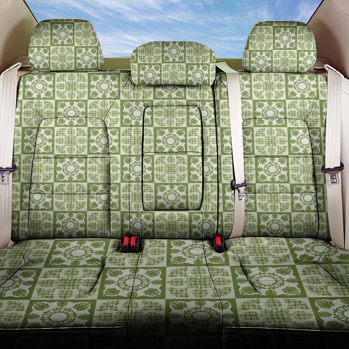 Omaomao Palaka Quilt Hawaii Back Car Seat Cover Hawaiian Tropical Monstera Sea Turtle
