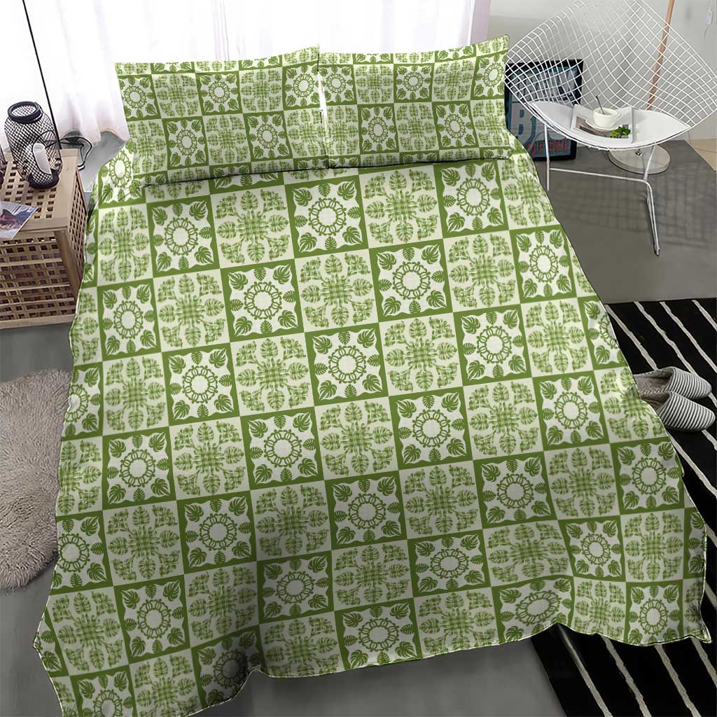 Omaomao Palaka Quilt Hawaii Bedding Set Hawaiian Tropical Monstera Sea Turtle