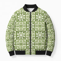 Omaomao Palaka Quilt Hawaii Bomber Puffer Jacket Hawaiian Tropical Monstera Sea Turtle
