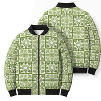 Omaomao Palaka Quilt Hawaii Bomber Puffer Jacket Hawaiian Tropical Monstera Sea Turtle