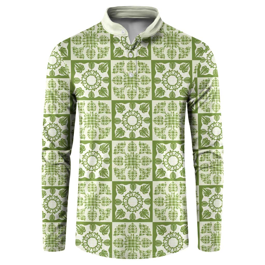 Omaomao Palaka Quilt Hawaii Button Sweatshirt Hawaiian Tropical Monstera Sea Turtle