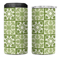 Omaomao Palaka Quilt Hawaii 4 in 1 Can Cooler Tumbler Hawaiian Tropical Monstera Sea Turtle