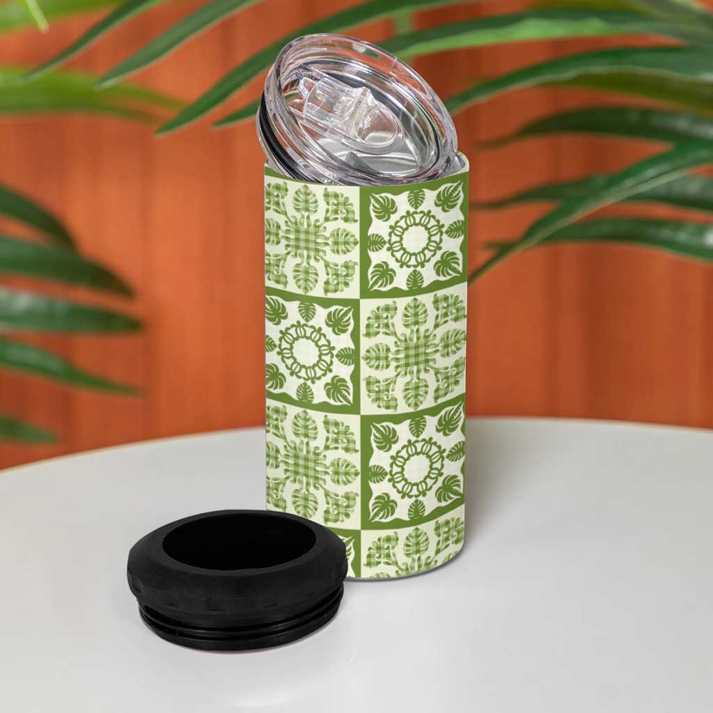 Omaomao Palaka Quilt Hawaii 4 in 1 Can Cooler Tumbler Hawaiian Tropical Monstera Sea Turtle