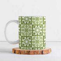 Omaomao Palaka Quilt Hawaii Ceramic Mug Hawaiian Tropical Monstera Sea Turtle LT14 Green - Polynesian Pride