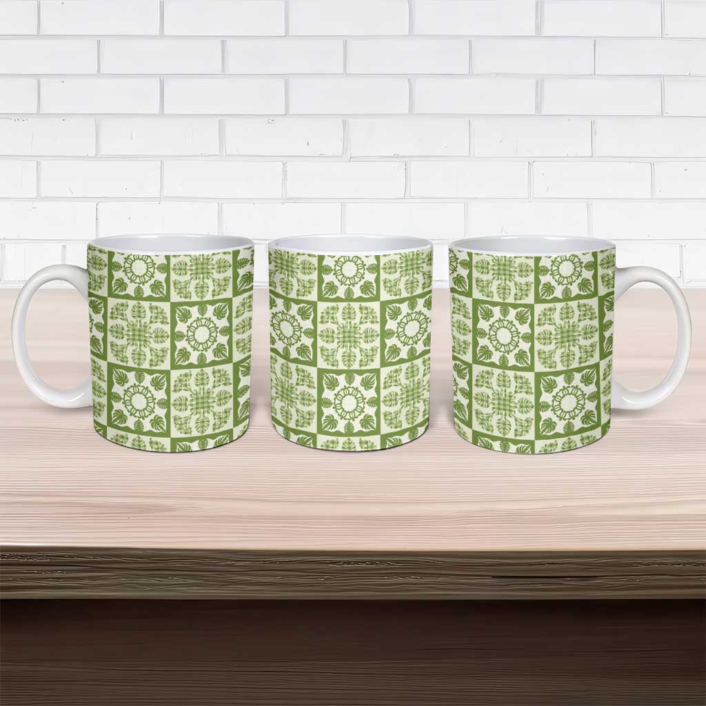 Omaomao Palaka Quilt Hawaii Ceramic Mug Hawaiian Tropical Monstera Sea Turtle LT14 - Polynesian Pride