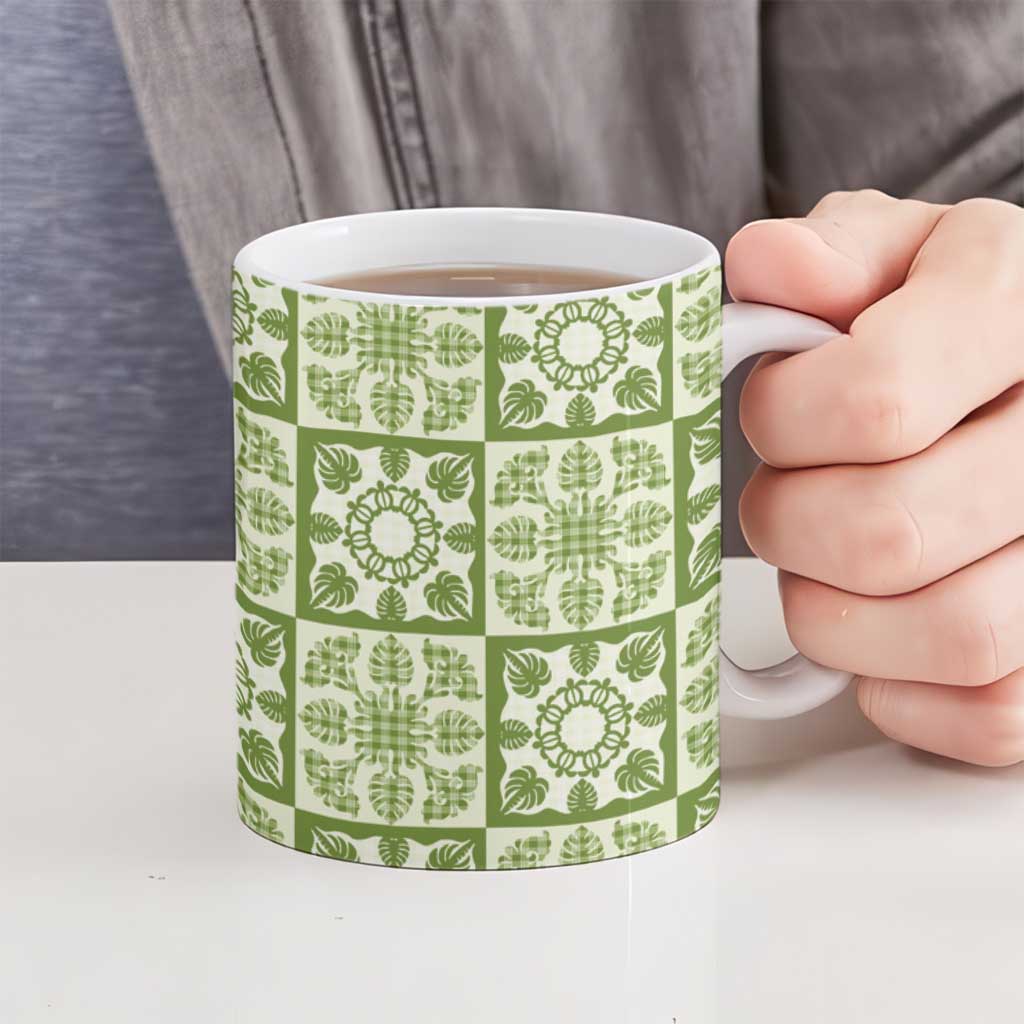Omaomao Palaka Quilt Hawaii Ceramic Mug Hawaiian Tropical Monstera Sea Turtle LT14 - Polynesian Pride