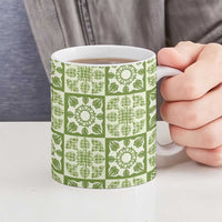 Omaomao Palaka Quilt Hawaii Ceramic Mug Hawaiian Tropical Monstera Sea Turtle LT14 - Polynesian Pride