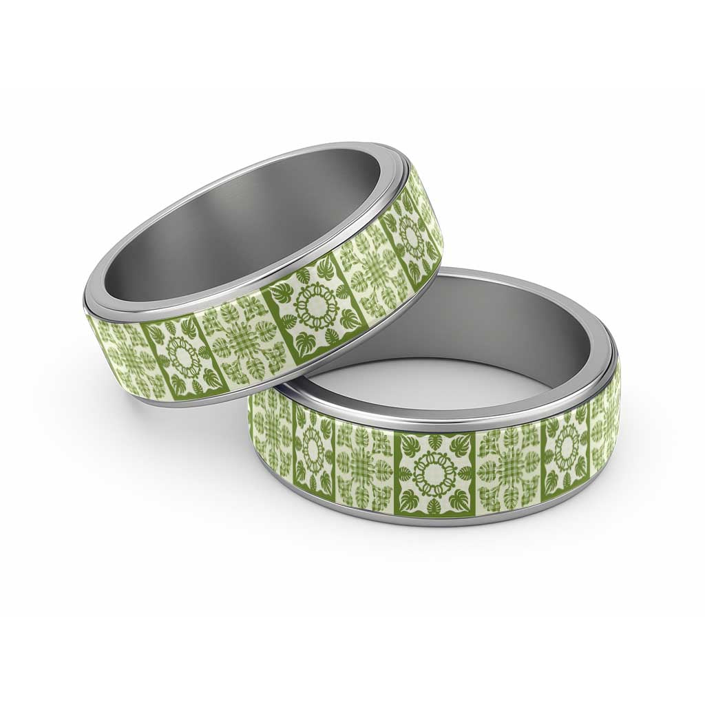 Omaomao Palaka Quilt Hawaii Classic Ring Hawaiian Tropical Monstera Sea Turtle LT14 Sliver Green - Polynesian Pride