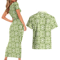 Omaomao Palaka Quilt Hawaii Couples Matching Short Sleeve Bodycon Dress and Hawaiian Shirt Hawaiian Tropical Monstera Sea Turtle