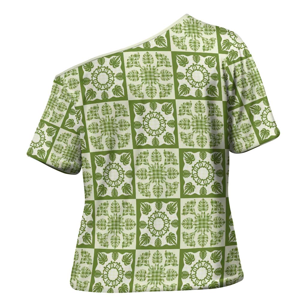 Omaomao Palaka Quilt Hawaii Cross Shoulder Shirt Hawaiian Tropical Monstera Sea Turtle LT14 - Polynesian Pride