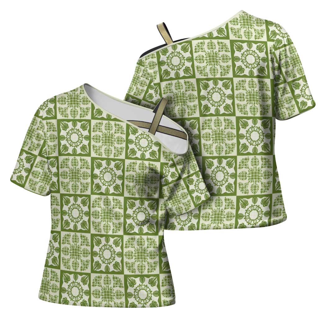 Omaomao Palaka Quilt Hawaii Cross Shoulder Shirt Hawaiian Tropical Monstera Sea Turtle LT14 - Polynesian Pride