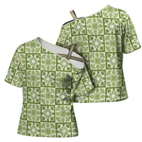 Omaomao Palaka Quilt Hawaii Cross Shoulder Shirt Hawaiian Tropical Monstera Sea Turtle LT14 - Polynesian Pride