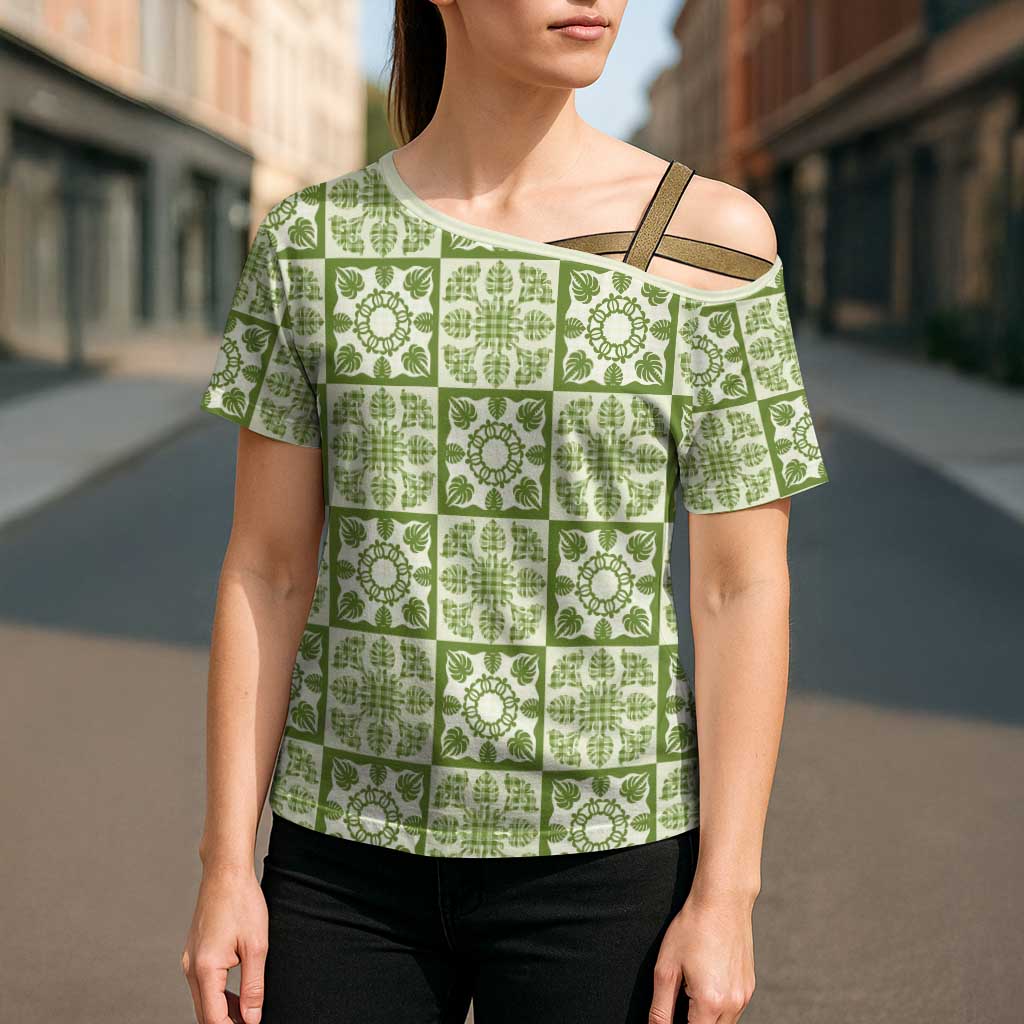 Omaomao Palaka Quilt Hawaii Cross Shoulder Shirt Hawaiian Tropical Monstera Sea Turtle LT14 - Polynesian Pride
