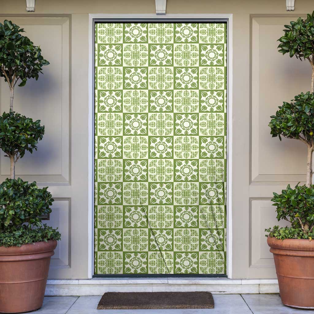 Omaomao Palaka Quilt Hawaii Door Cover Hawaiian Tropical Monstera Sea Turtle