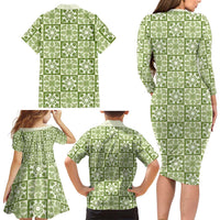 Omaomao Palaka Quilt Hawaii Family Matching Long Sleeve Bodycon Dress and Hawaiian Shirt Hawaiian Tropical Monstera Sea Turtle