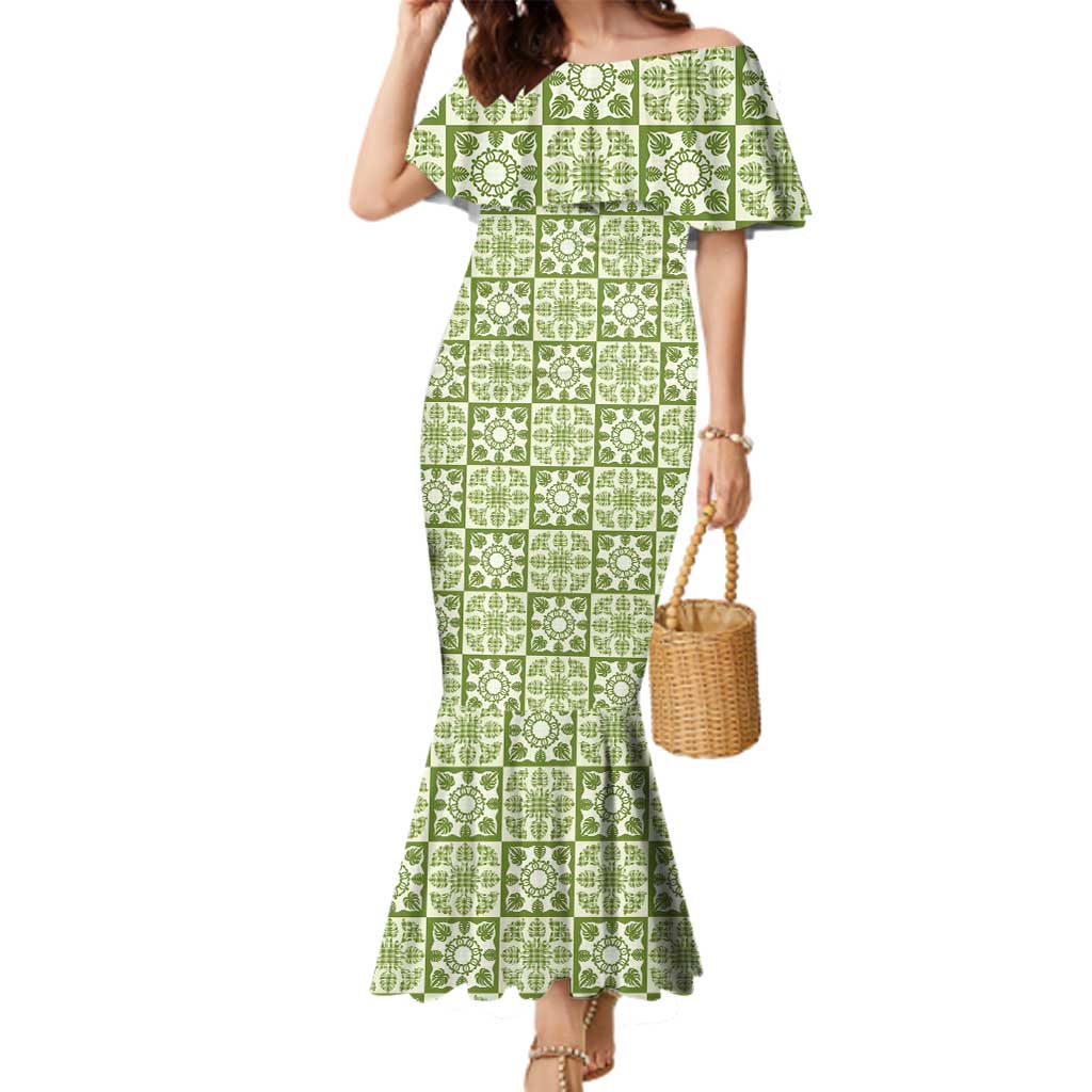Omaomao Palaka Quilt Hawaii Family Matching Mermaid Dress and Hawaiian Shirt Hawaiian Tropical Monstera Sea Turtle