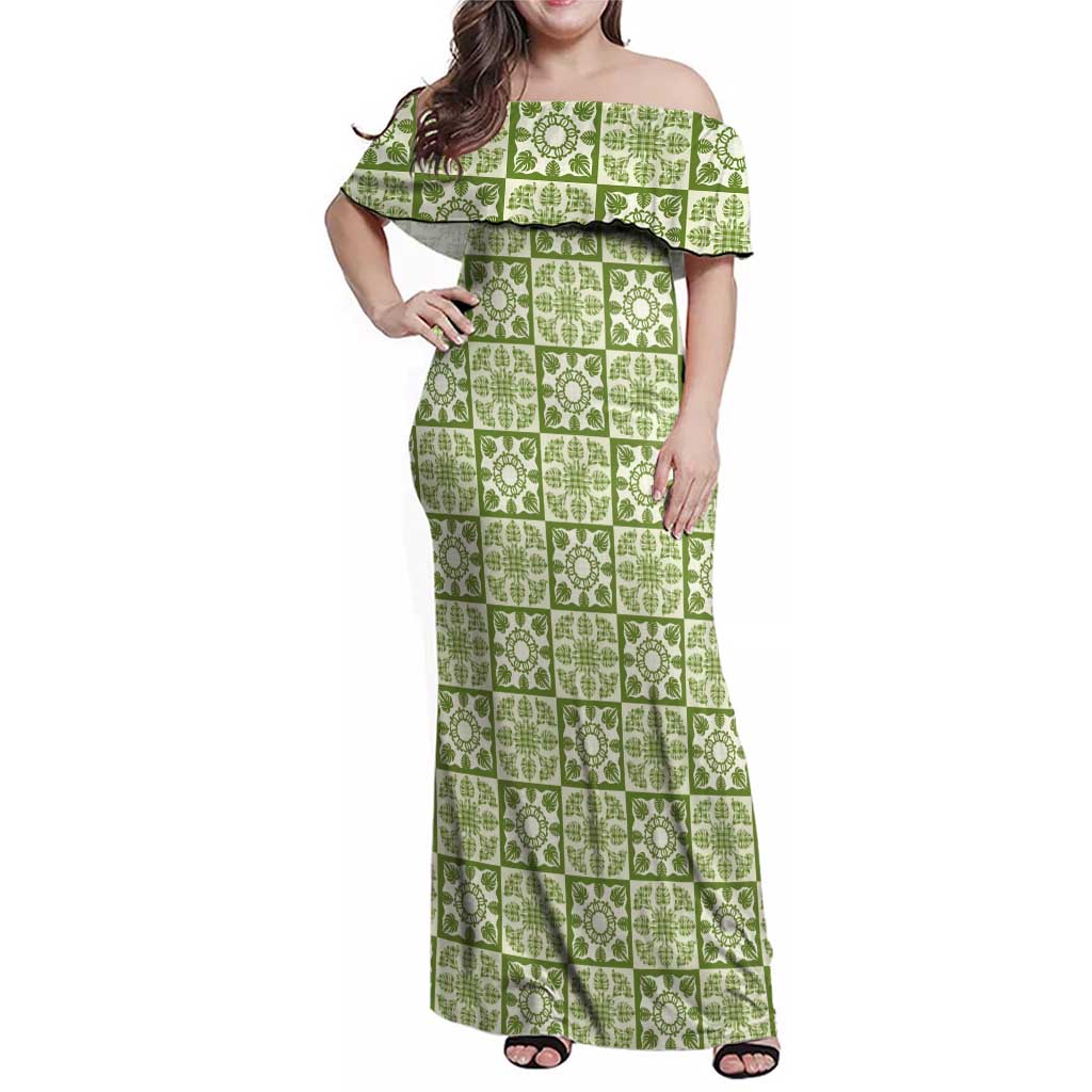 Omaomao Palaka Quilt Hawaii Family Matching Off Shoulder Maxi Dress and Hawaiian Shirt Hawaiian Tropical Monstera Sea Turtle