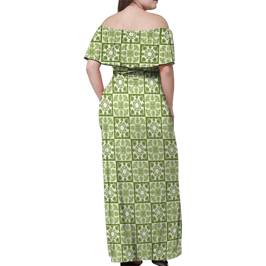 Omaomao Palaka Quilt Hawaii Family Matching Off Shoulder Maxi Dress and Hawaiian Shirt Hawaiian Tropical Monstera Sea Turtle