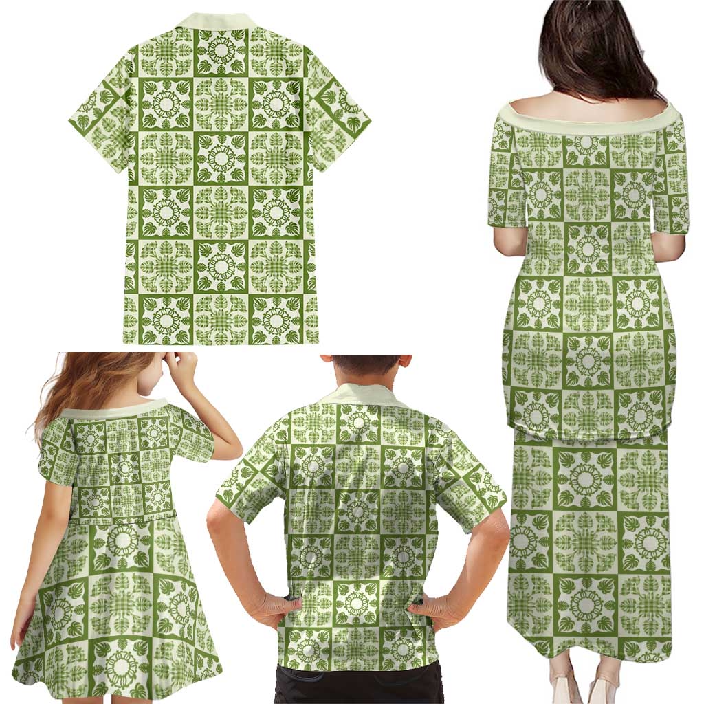 Omaomao Palaka Quilt Hawaii Family Matching Puletasi and Hawaiian Shirt Hawaiian Tropical Monstera Sea Turtle