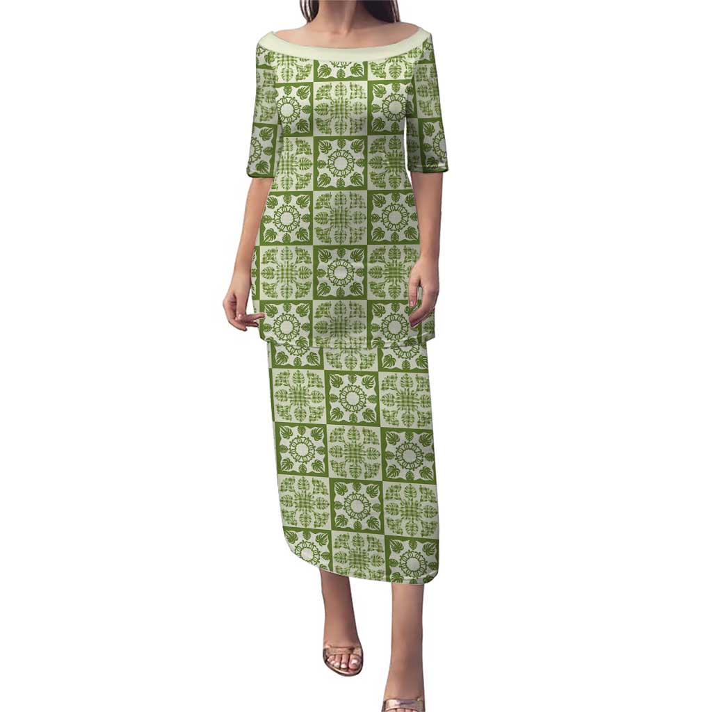 Omaomao Palaka Quilt Hawaii Family Matching Puletasi and Hawaiian Shirt Hawaiian Tropical Monstera Sea Turtle