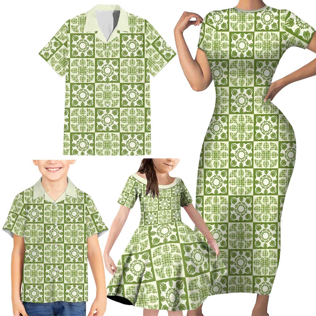 Omaomao Palaka Quilt Hawaii Family Matching Short Sleeve Bodycon Dress and Hawaiian Shirt Hawaiian Tropical Monstera Sea Turtle