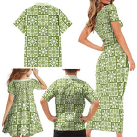 Omaomao Palaka Quilt Hawaii Family Matching Short Sleeve Bodycon Dress and Hawaiian Shirt Hawaiian Tropical Monstera Sea Turtle