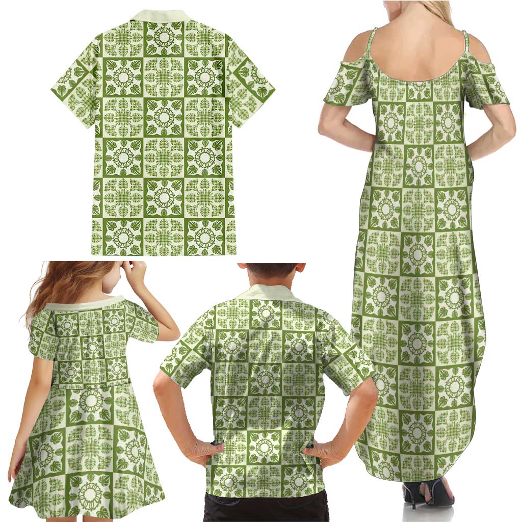 Omaomao Palaka Quilt Hawaii Family Matching Summer Maxi Dress and Hawaiian Shirt Hawaiian Tropical Monstera Sea Turtle