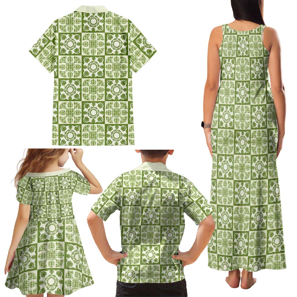 Omaomao Palaka Quilt Hawaii Family Matching Tank Maxi Dress and Hawaiian Shirt Hawaiian Tropical Monstera Sea Turtle