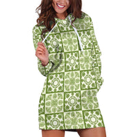 Omaomao Palaka Quilt Hawaii Hoodie Dress Hawaiian Tropical Monstera Sea Turtle