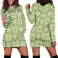 Omaomao Palaka Quilt Hawaii Hoodie Dress Hawaiian Tropical Monstera Sea Turtle
