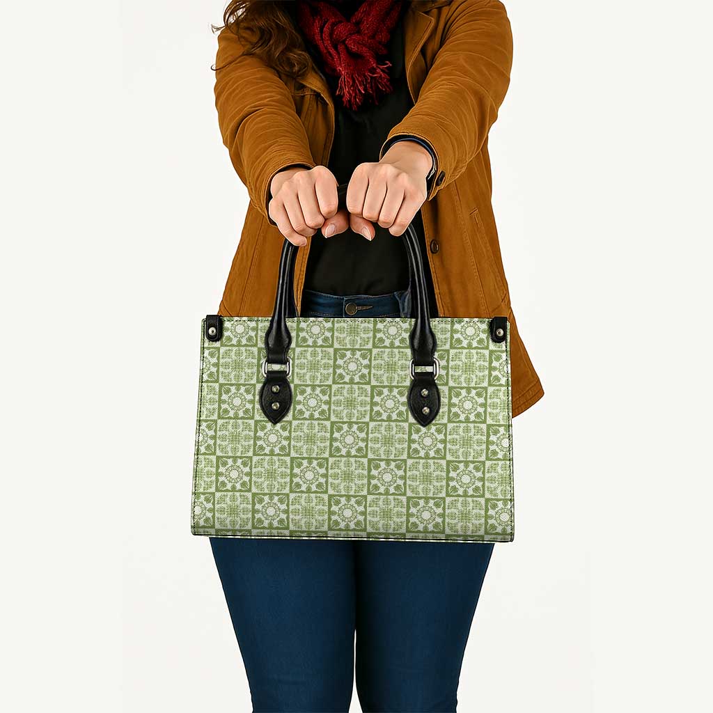 Omaomao Palaka Quilt Hawaii Leather Bag Hawaiian Tropical Monstera Sea Turtle