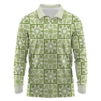 Omaomao Palaka Quilt Hawaii Long Sleeve Polo Shirt Hawaiian Tropical Monstera Sea Turtle LT14 Green - Polynesian Pride