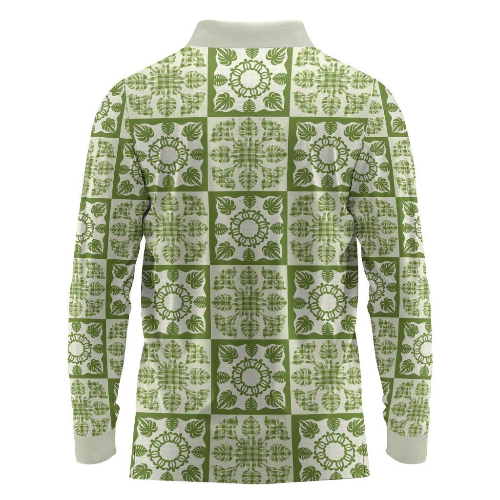Omaomao Palaka Quilt Hawaii Long Sleeve Polo Shirt Hawaiian Tropical Monstera Sea Turtle LT14 - Polynesian Pride