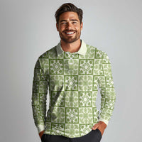 Omaomao Palaka Quilt Hawaii Long Sleeve Polo Shirt Hawaiian Tropical Monstera Sea Turtle LT14 - Polynesian Pride
