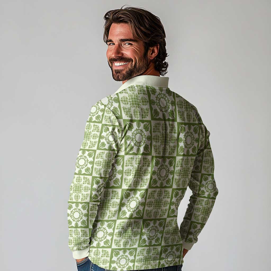 Omaomao Palaka Quilt Hawaii Long Sleeve Polo Shirt Hawaiian Tropical Monstera Sea Turtle LT14 - Polynesian Pride