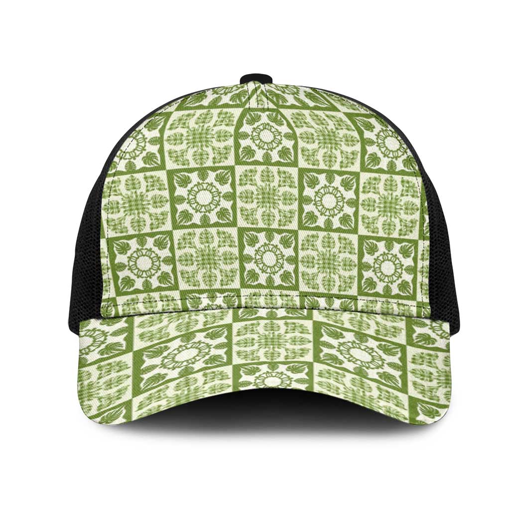 Omaomao Palaka Quilt Hawaii Mesh Trucker Cap Hawaiian Tropical Monstera Sea Turtle