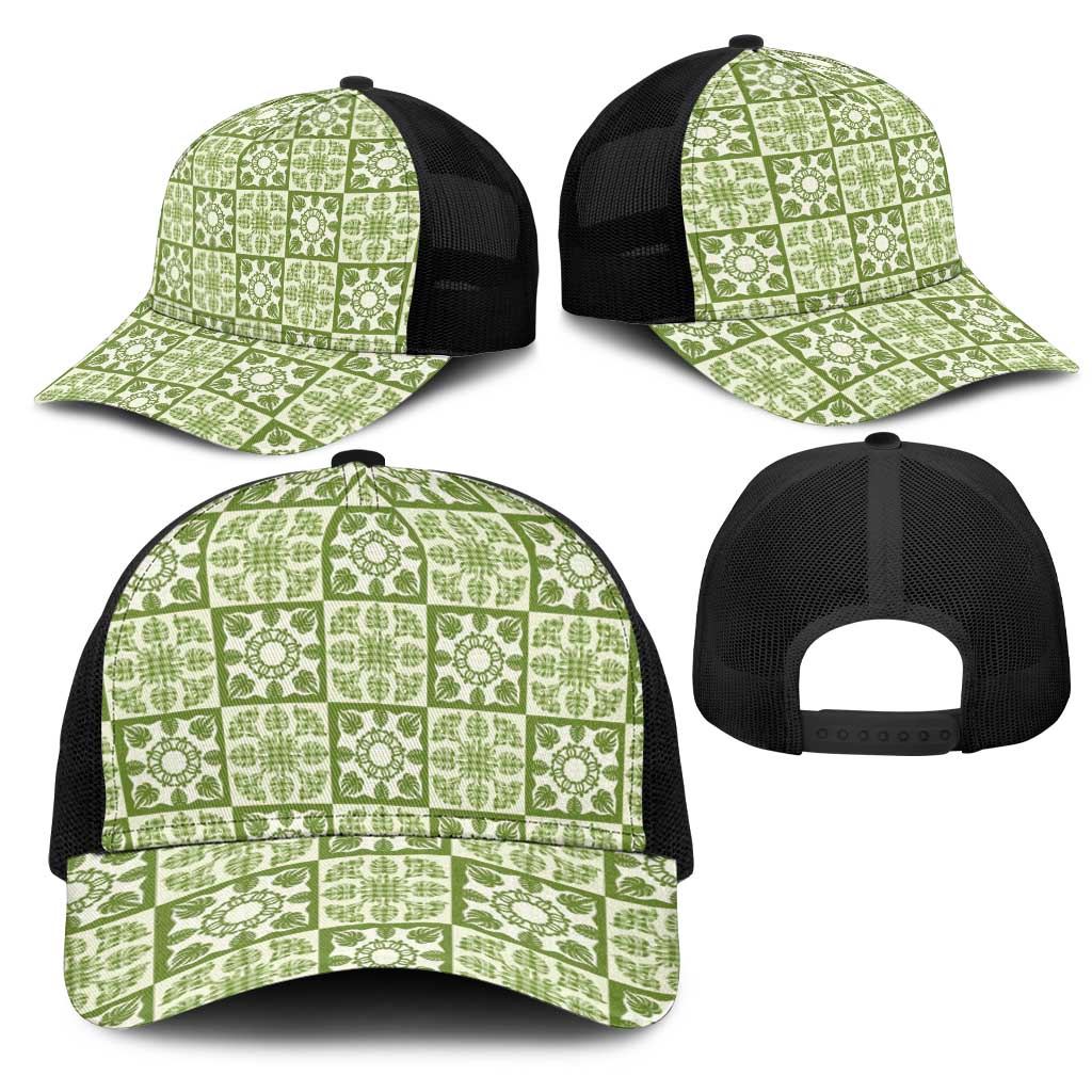 Omaomao Palaka Quilt Hawaii Mesh Trucker Cap Hawaiian Tropical Monstera Sea Turtle