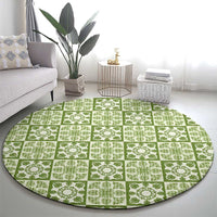 Omaomao Palaka Quilt Hawaii Round Carpet Hawaiian Tropical Monstera Sea Turtle