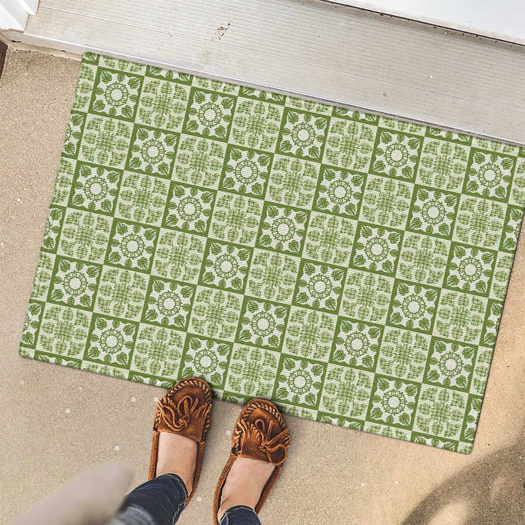 Omaomao Palaka Quilt Hawaii Rubber Doormat Hawaiian Tropical Monstera Sea Turtle